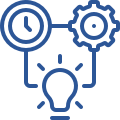 An image with a light bulk, cog, and clock suggesting a concept of connecting ideas and opportunity in process